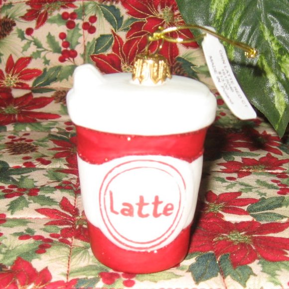 Sur La Table Red Latte Coffee Cup Christmas Ornament 2015 NWT - Picture 3 of 5
